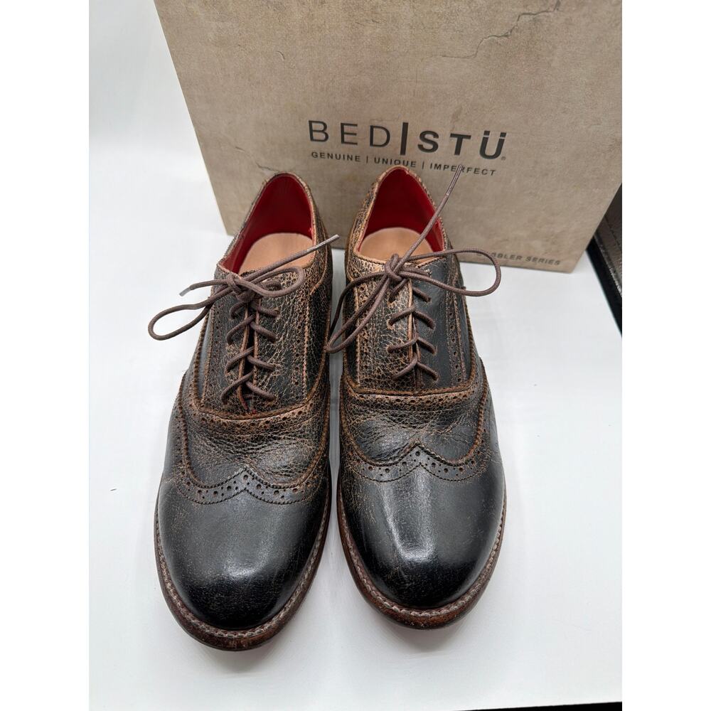 ⭐️ Women’s Bed|Stu Lita Brown Distressed Leather Wingtip Shoes Size 10 Tomboy - Picture 3 of 5